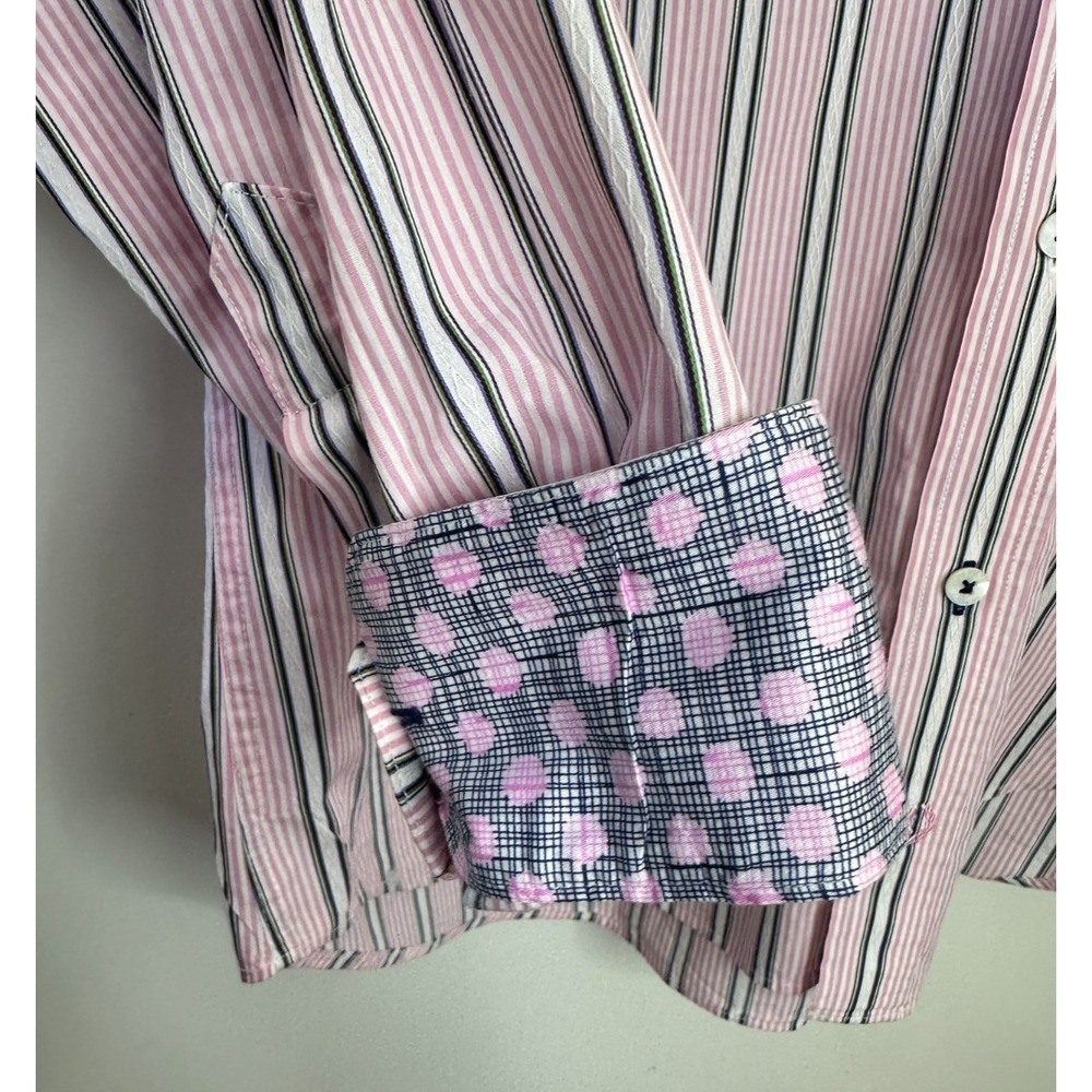 Bugatchi Uomo Pink White Striped Cotton Long Sleeve Button Down Shirt Mens Large - Picture 4 of 12